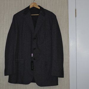 Mabro Uomo Gray Wool Silk leather collar tweed  Sport Coat Mens Size Italy Sz.50